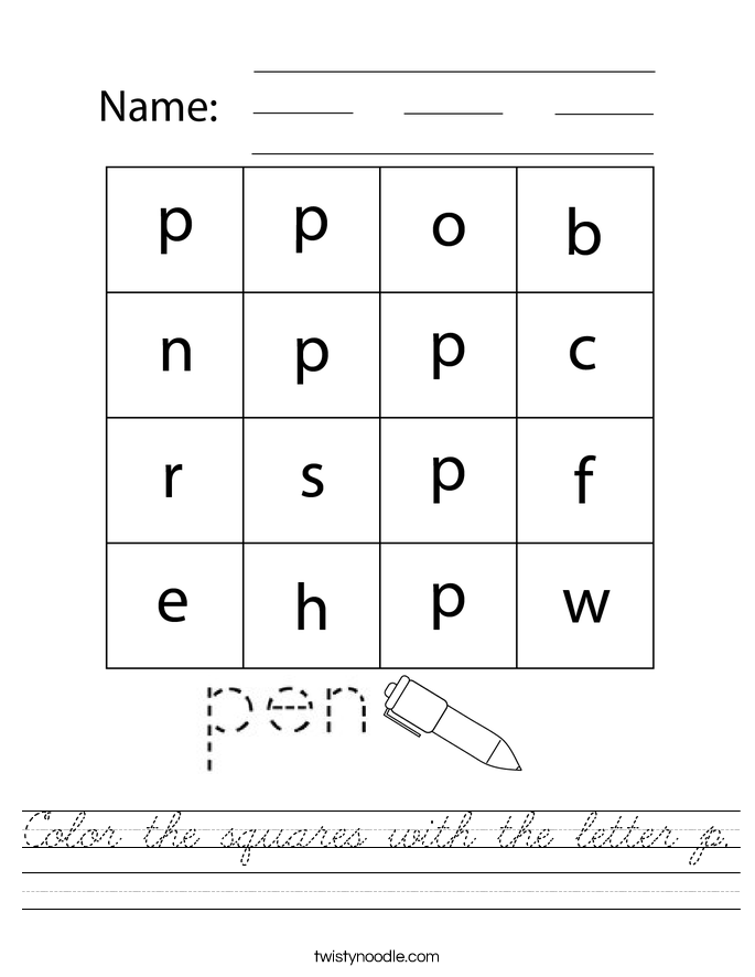 Color the squares with the letter p. Worksheet