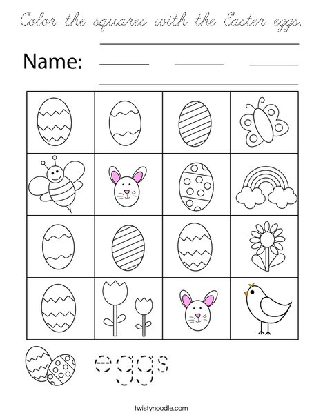 Color the squares with the Easter eggs. Coloring Page