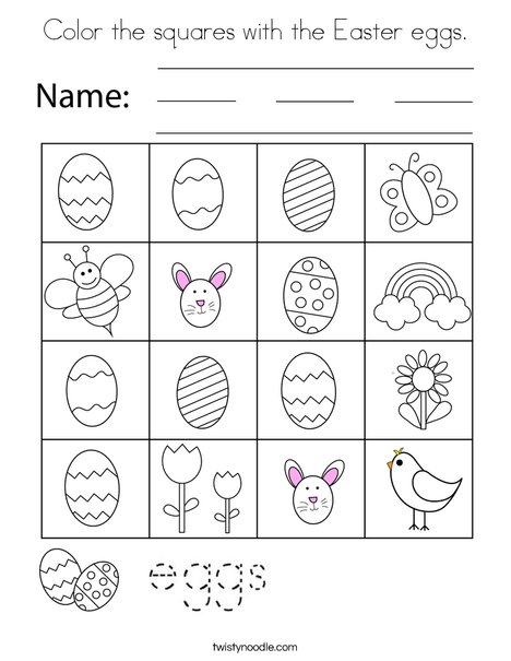 Color the squares with the Easter eggs. Coloring Page