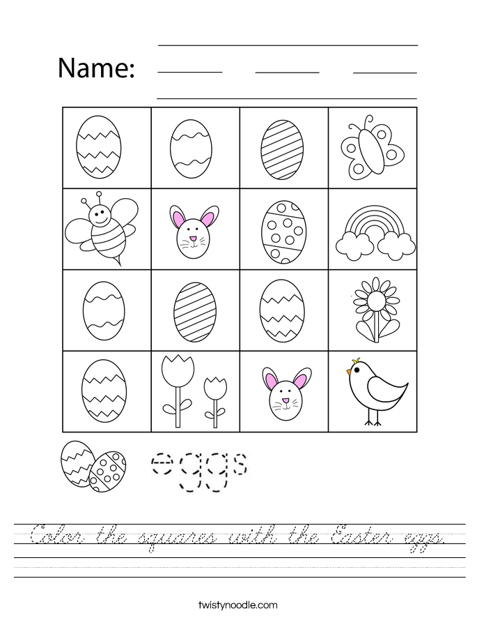 Color the squares with the Easter eggs. Worksheet