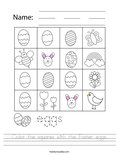 Color the squares with the Easter eggs. Worksheet