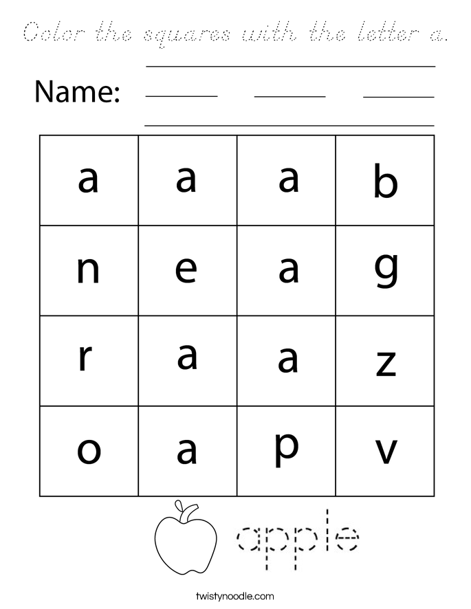 Color the squares with the letter a. Coloring Page