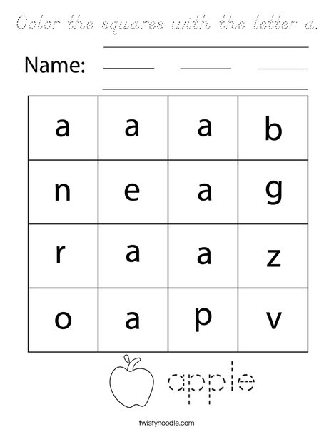 Color the squares with the letter a. Coloring Page