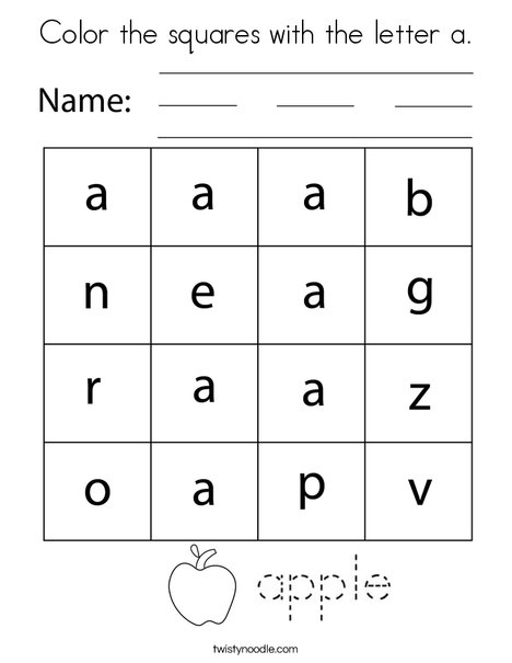 color the squares with the letter a coloring page twisty noodle