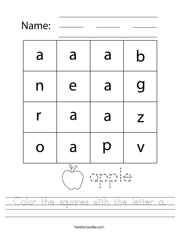 Color the squares with the letter a. Worksheet