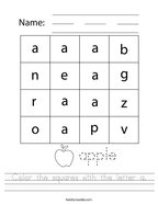 Color the squares with the letter a Handwriting Sheet