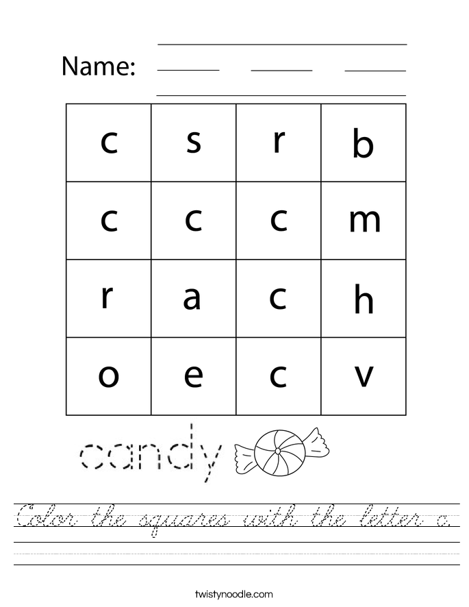 Color the squares with the letter c. Worksheet