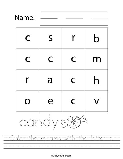 Color the squares with the letter c. Worksheet