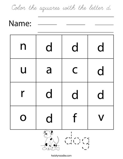Color the squares with the letter d. Coloring Page