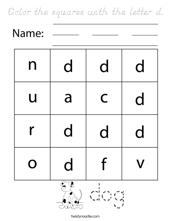 Color the squares with the letter d. Coloring Page