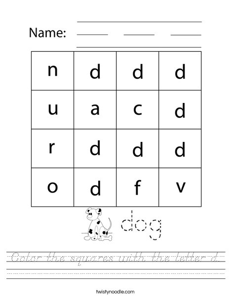 Color the squares with the letter d. Worksheet