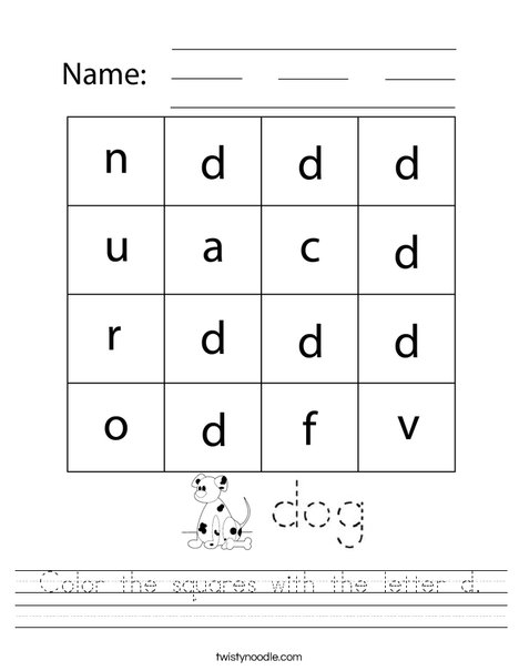 Color the squares with the letter d. Worksheet
