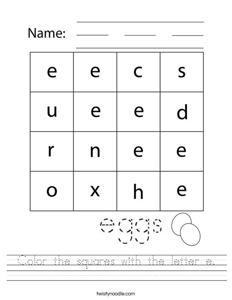 Color the squares with the letter e. Worksheet