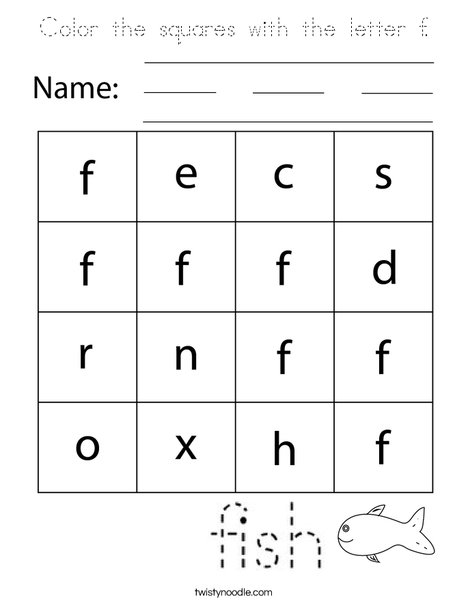 Color the squares with the letter f. Coloring Page