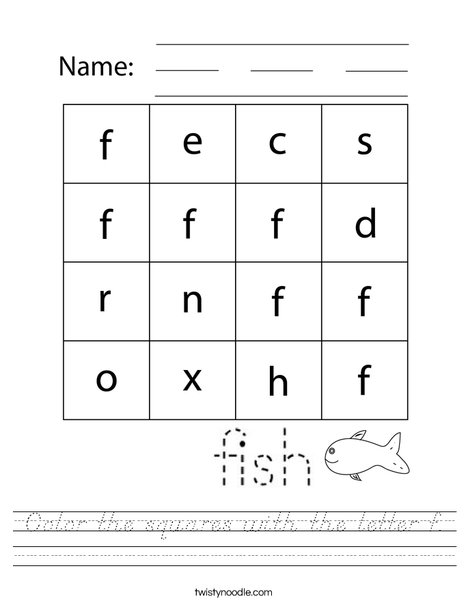 Color the squares with the letter f. Worksheet
