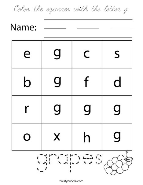 Color the squares with the letter g. Coloring Page