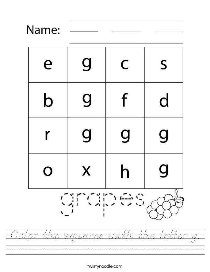 Color the squares with the letter g. Worksheet