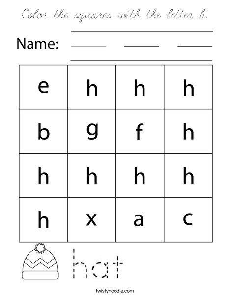 Color the squares with the letter h. Coloring Page