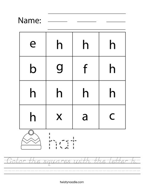Color the squares with the letter h. Worksheet