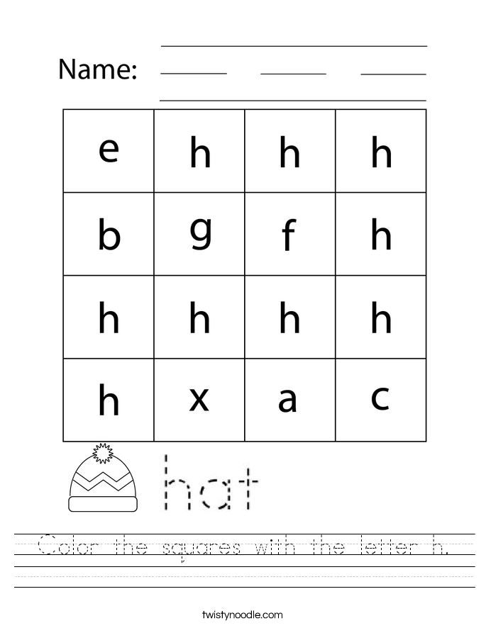 Color the squares with the letter h. Worksheet