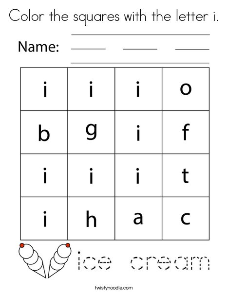Color the squares with the letter i. Coloring Page