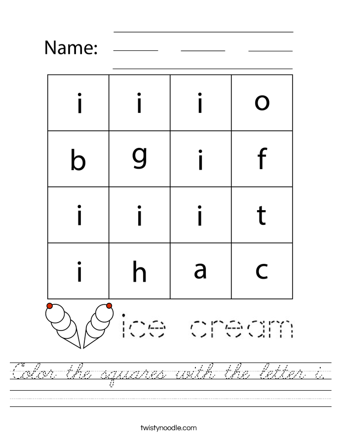 Color the squares with the letter i. Worksheet