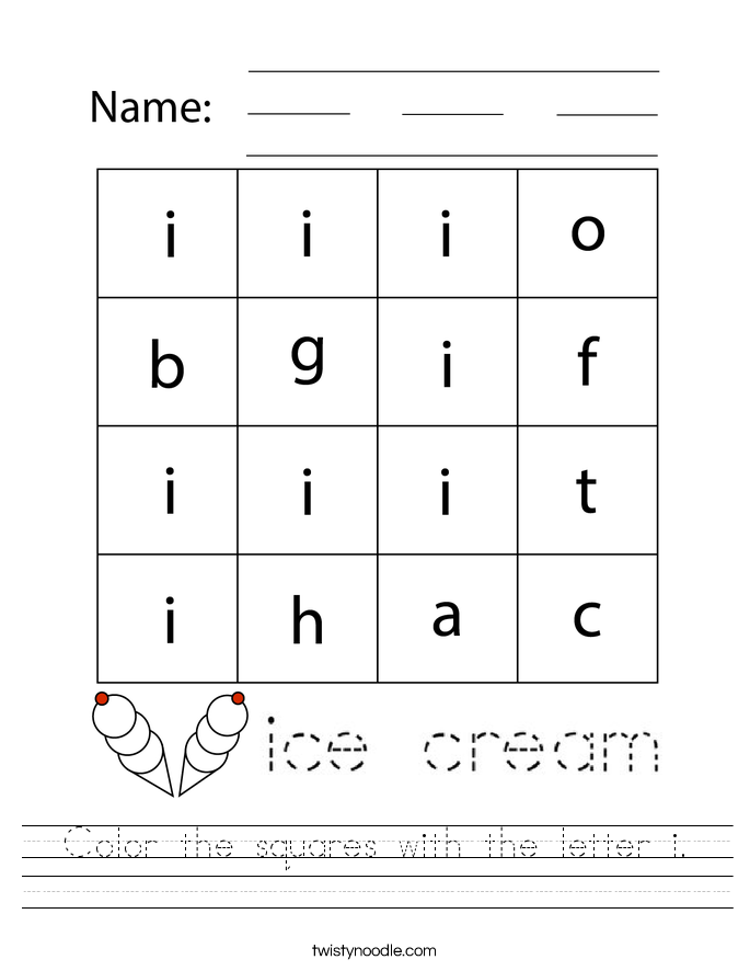 Color the squares with the letter i. Worksheet