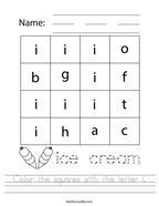 Color the squares with the letter i Handwriting Sheet