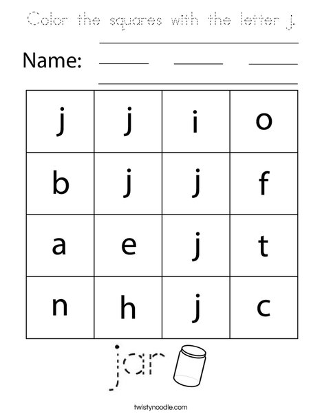 Color the squares with the letter j. Coloring Page