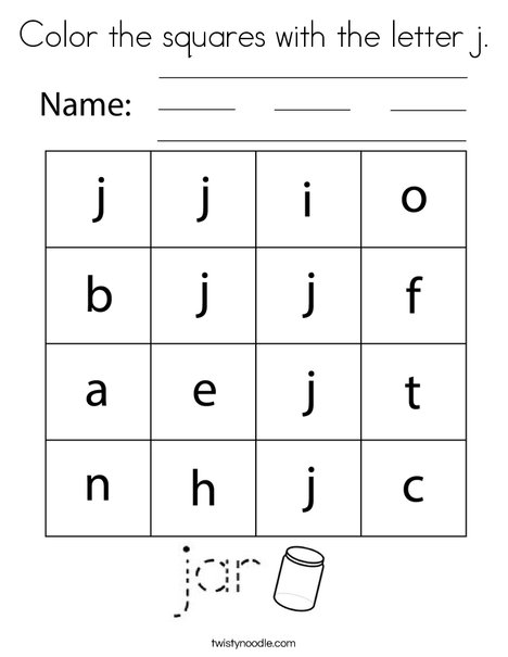 Color the squares with the letter j. Coloring Page