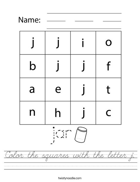Color the squares with the letter j. Worksheet