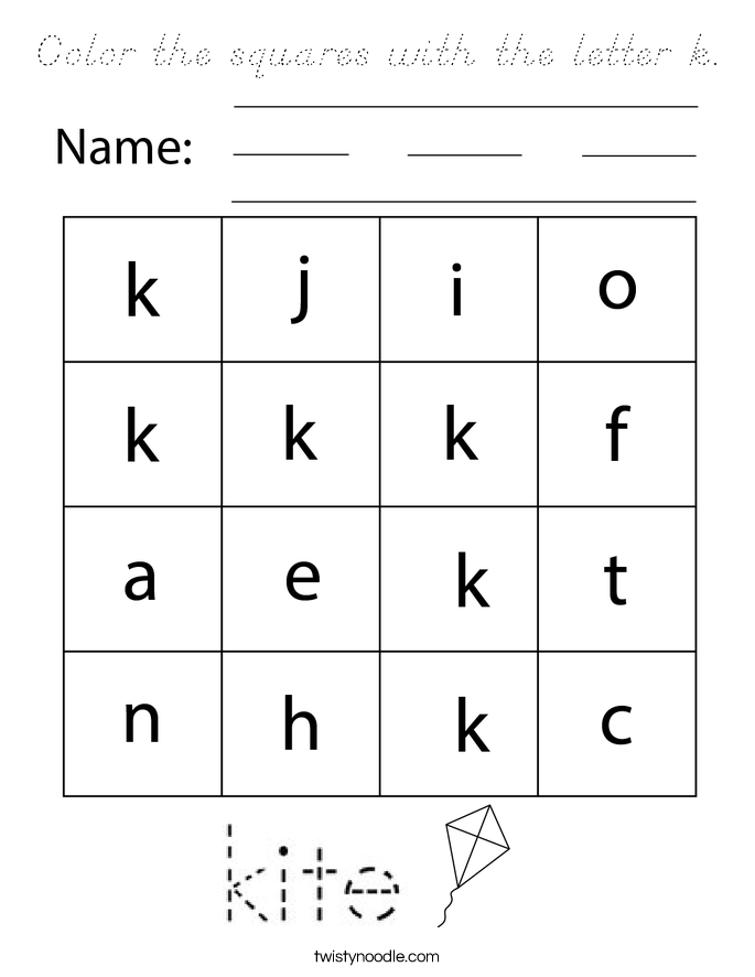 Color the squares with the letter k. Coloring Page