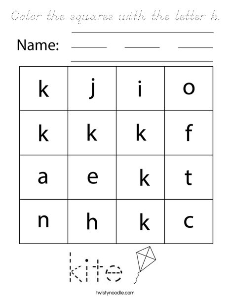 Color the squares with the letter k. Coloring Page