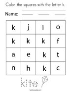 Color the squares with the letter k Coloring Page