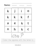 Color the squares with the letter k Handwriting Sheet