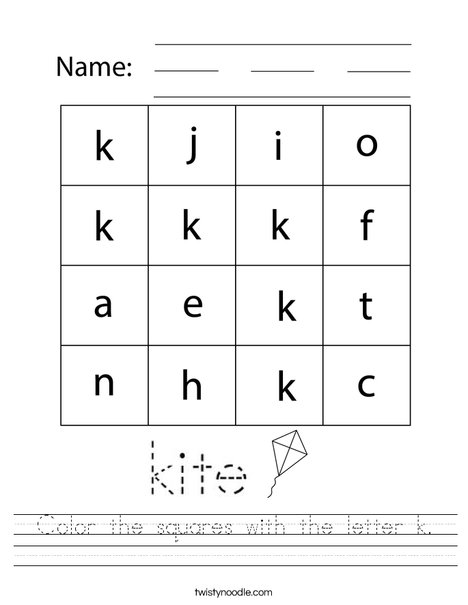 color the squares with the letter k worksheet twisty noodle