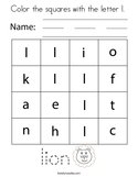 Color the squares with the letter l  Coloring Page