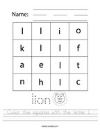 Color the squares with the letter l  Handwriting Sheet