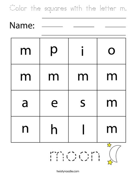 Color the squares with the letter m. Coloring Page