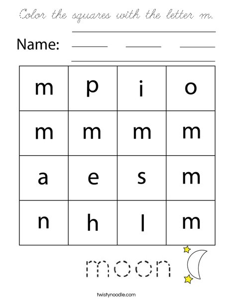 Color the squares with the letter m. Coloring Page