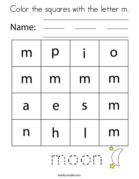 Color the squares with the letter m. Coloring Page