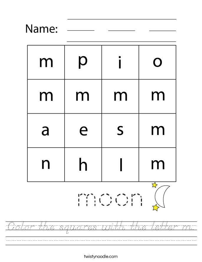Color the squares with the letter m. Worksheet
