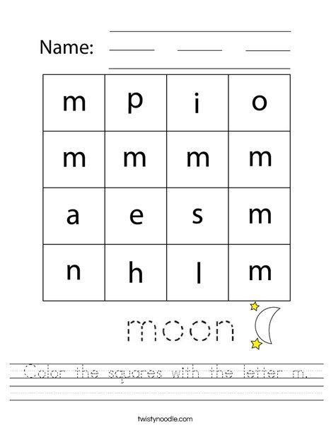Color the squares with the letter m. Worksheet