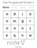 Color the squares with the letter n Coloring Page