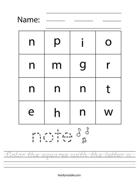 Color the squares with the letter n. Worksheet