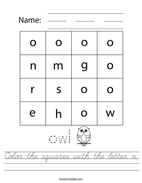 Color the squares with the letter o. Worksheet