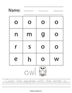 Color the squares with the letter o Handwriting Sheet