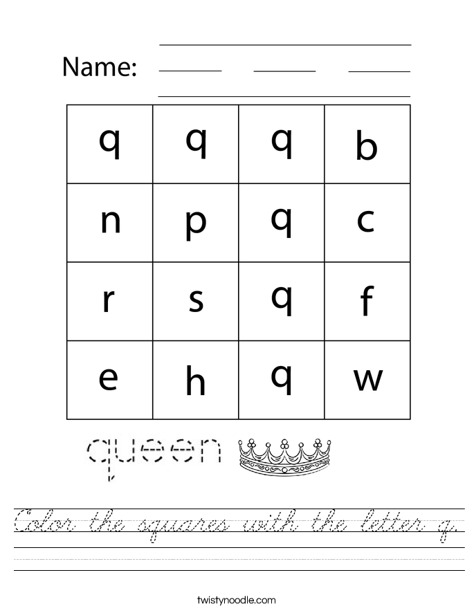 Color the squares with the letter q. Worksheet