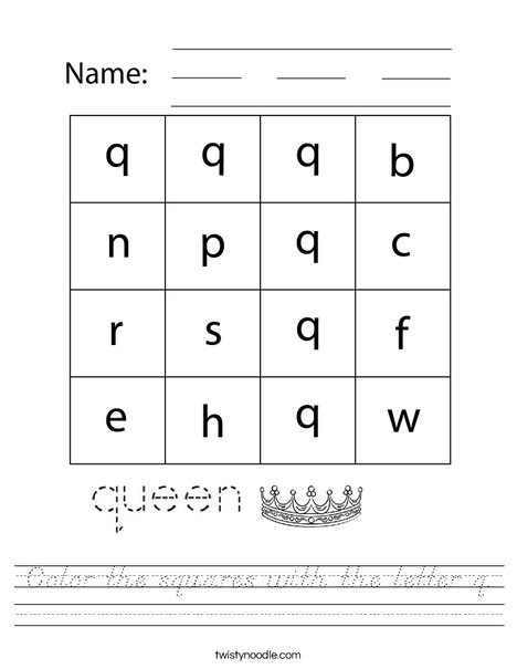  Color the squares with the letter q. Worksheet