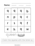 Color the squares with the letter q Handwriting Sheet